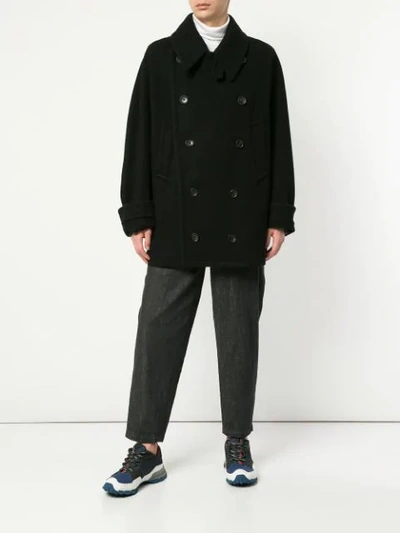 Shop Kolor Double Buttoned Coat In Black
