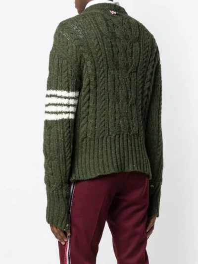 Shop Thom Browne 4bar Aran Cable Pullover In 350 Green