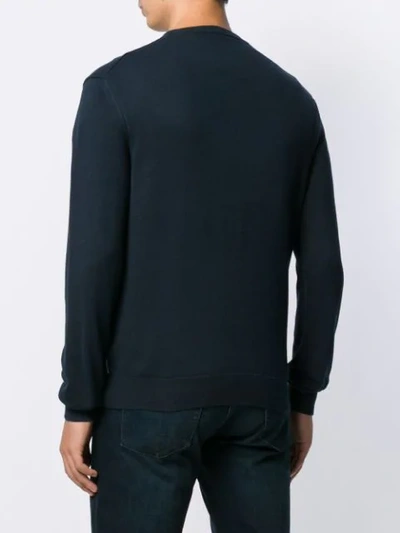 Shop Armani Exchange Embroidered Logo Knit Sweater In Blue