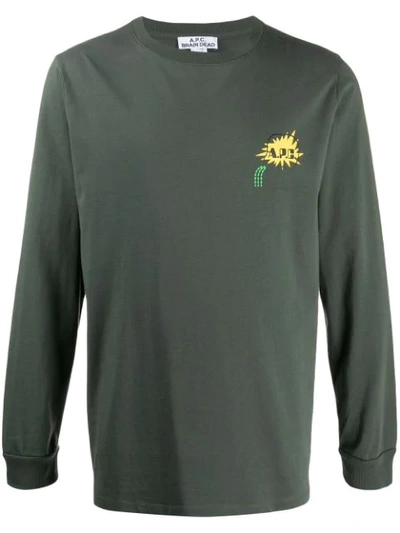 Shop Apc X Brain Dead Logo Print Sweatshirt In Green