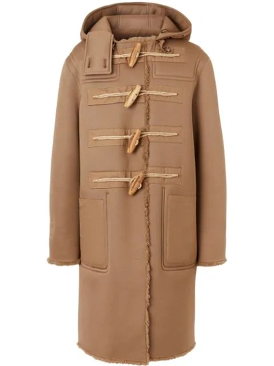 Burberry Reversible Neoprene And Shearling Hooded Duffle Coat In Neutrals |  ModeSens