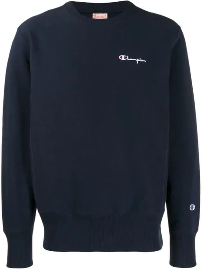 Shop Champion Logo Embroidered Sweatshirt In Blue