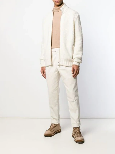 Shop Brunello Cucinelli High Neck Front Zip Cardigan In White
