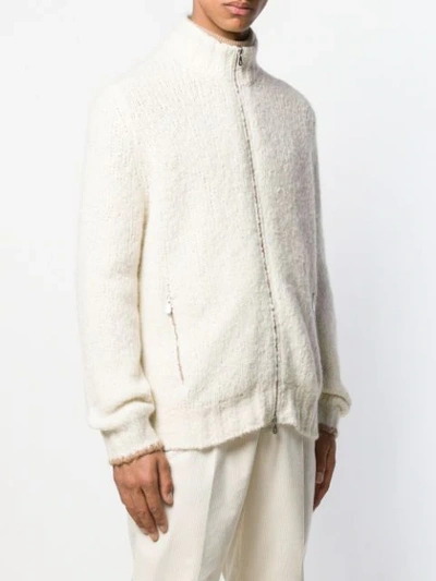 Shop Brunello Cucinelli High Neck Front Zip Cardigan In White