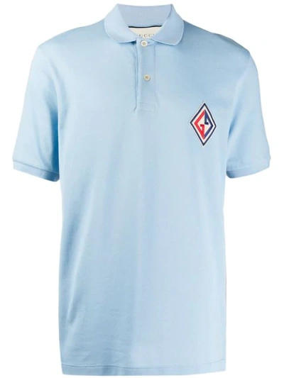 Shop Gucci Embroidered Logo Patch Polo Shirt In Blue