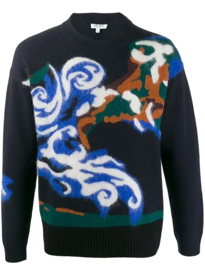 Shop Kenzo Intarsia-knit Logo Sweater In Blue