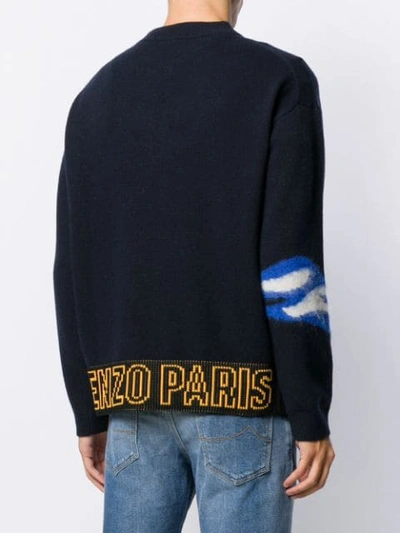 Shop Kenzo Intarsia-knit Logo Sweater In Blue