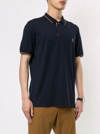 Shop Brunello Cucinelli Embroidered Logo Polo Shirt In Blue