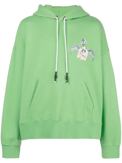 Shop Palm Angels Logo Print Hoodie In Green