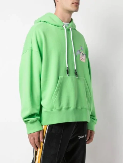 Shop Palm Angels Logo Print Hoodie In Green