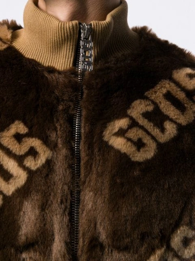 Shop Gcds Faux Fur Logo Jacket In Brown