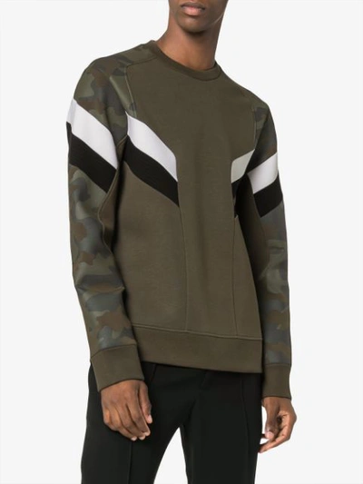 Shop Neil Barrett Camouflage Panel Sweatshirt - Green