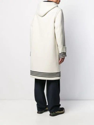 Shop Burberry Stripe Details Duffle Coat In Neutrals