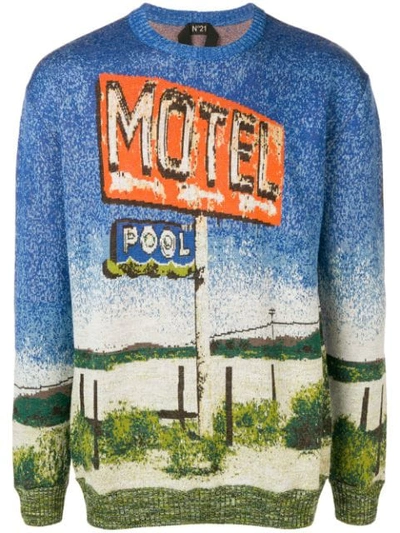 Shop N°21 Printed Sweater In Blue