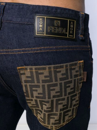 Shop Fendi Ff Logo Pocket Jeans In F0qg0-dark Blue