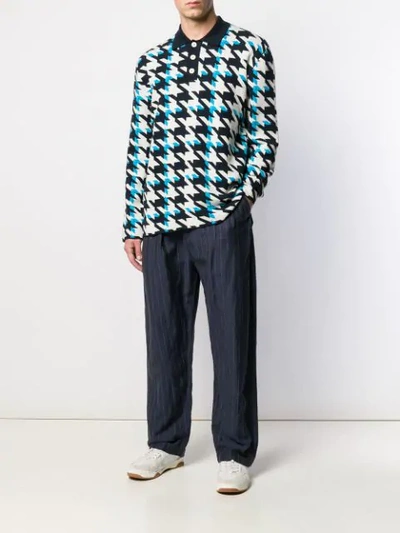 Shop Sunnei Houndstooth Polo Shirt In Blue