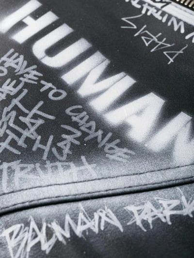 Shop Balmain Graffiti Print Leather Jacket In Black
