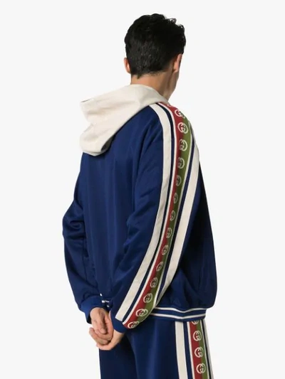 Shop Gucci Logo Tape Zip-front Bomber Jacket In Blue