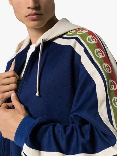Shop Gucci Logo Tape Zip-front Bomber Jacket In Blue