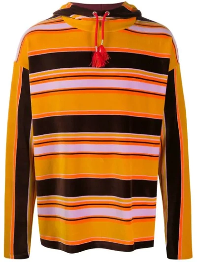 Shop Marni Velvet Striped Hoodie In Orange