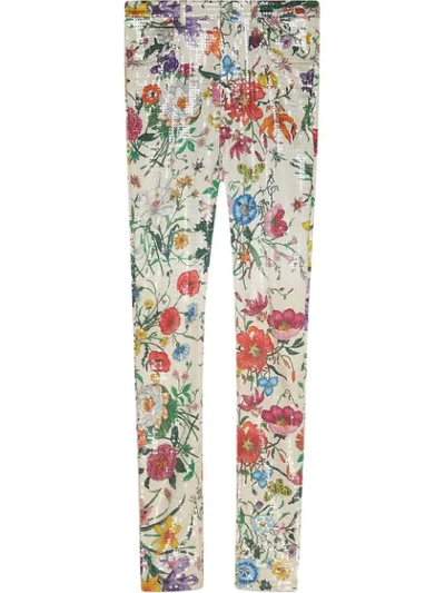 Shop Gucci Super Skinny Pant With Flora Print In White