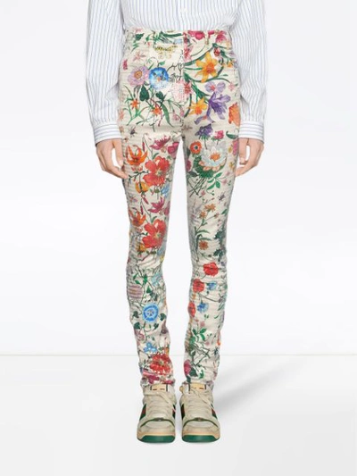 Shop Gucci Super Skinny Pant With Flora Print In White