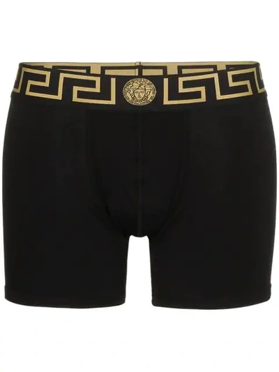 Shop Versace Gold Trim Logo Boxers In Black