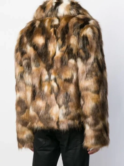 Shop Saint Laurent Double-breasted Faux Fur Jacket In Brown