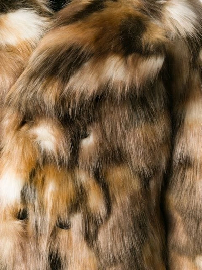 Shop Saint Laurent Double-breasted Faux Fur Jacket In Brown