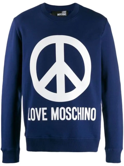 Shop Love Moschino Logo Print Jumper In Blue