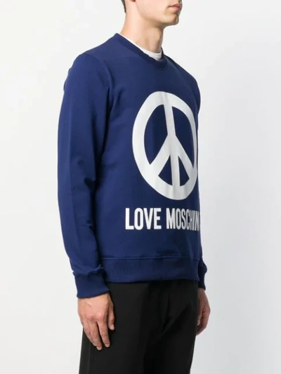 Shop Love Moschino Logo Print Jumper In Blue