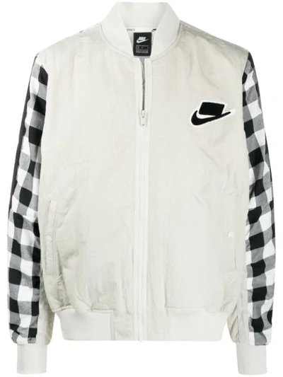 Shop Nike Gingham-panelled Bomber Jacket In Neutrals