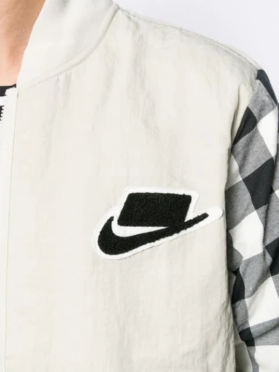 Shop Nike Gingham-panelled Bomber Jacket In Neutrals