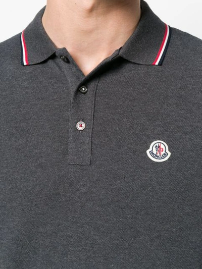 Shop Moncler Long Sleeve Logo Polo Shirt In Grey