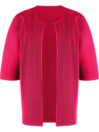 Shop Issey Miyake Open Front Pleated Cardigan In Pink
