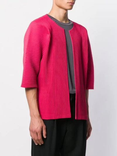 Shop Issey Miyake Open Front Pleated Cardigan In Pink