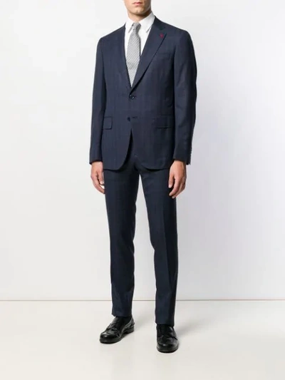 Shop Isaia Check Two Piece Suit In Blue