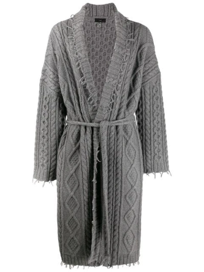 Shop Alanui Longline Cable Knit Cardigan In Grey