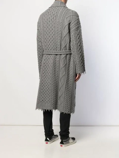 Shop Alanui Longline Cable Knit Cardigan In Grey