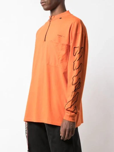 Shop Off-white Zip-up Neck Long-sleeved T-shirt In Orange