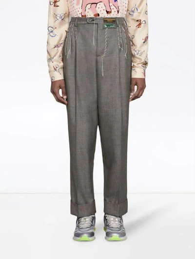 Shop Gucci Wool Pant With Stitching In Grey