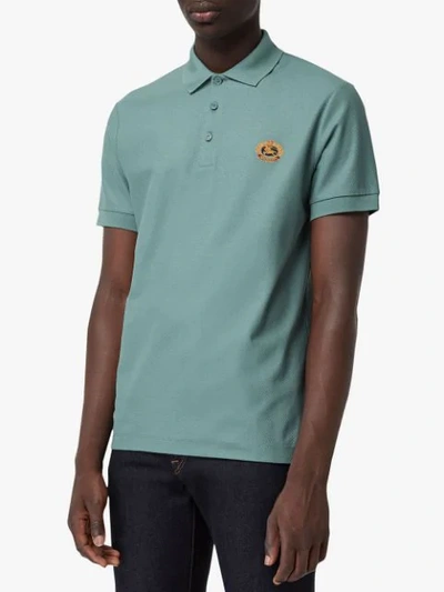 Shop Burberry Archive Logo Cotton Piqué Polo Shirt - Blue