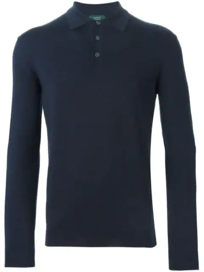 Shop Zanone Long Sleeve Polo Shirt In Blue