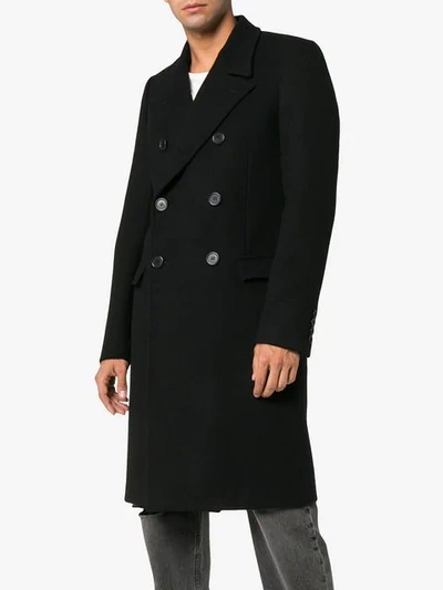 Shop Saint Laurent Black Double Breasted Wool Overcoat