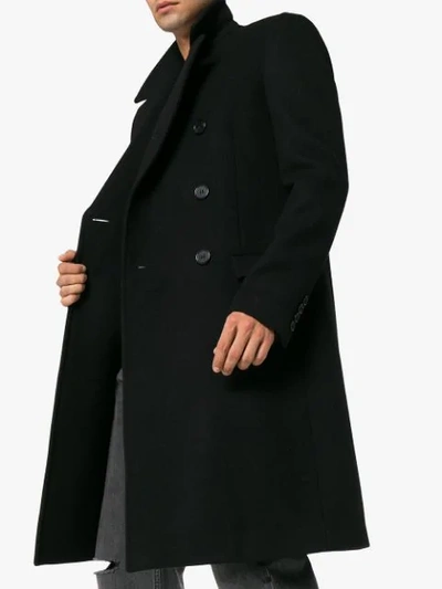 Shop Saint Laurent Black Double Breasted Wool Overcoat