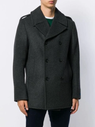 Shop Polo Ralph Lauren Double Breasted Peacoat In Grey