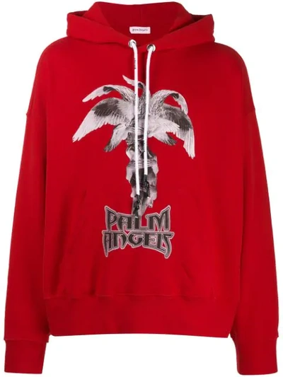 Shop Palm Angels Logo Print Hoodie In Red