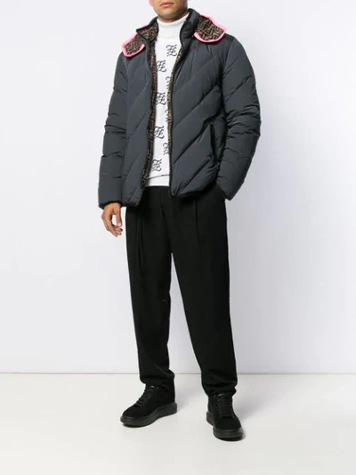 Shop Fendi Ff Motif Reversible Padded Jacket In Grey