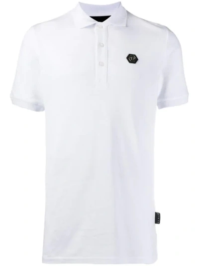 Shop Philipp Plein Logo Plaque Polo Shirt In White