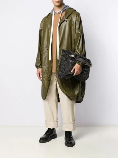 Shop Loewe Long Leather Parka In Green